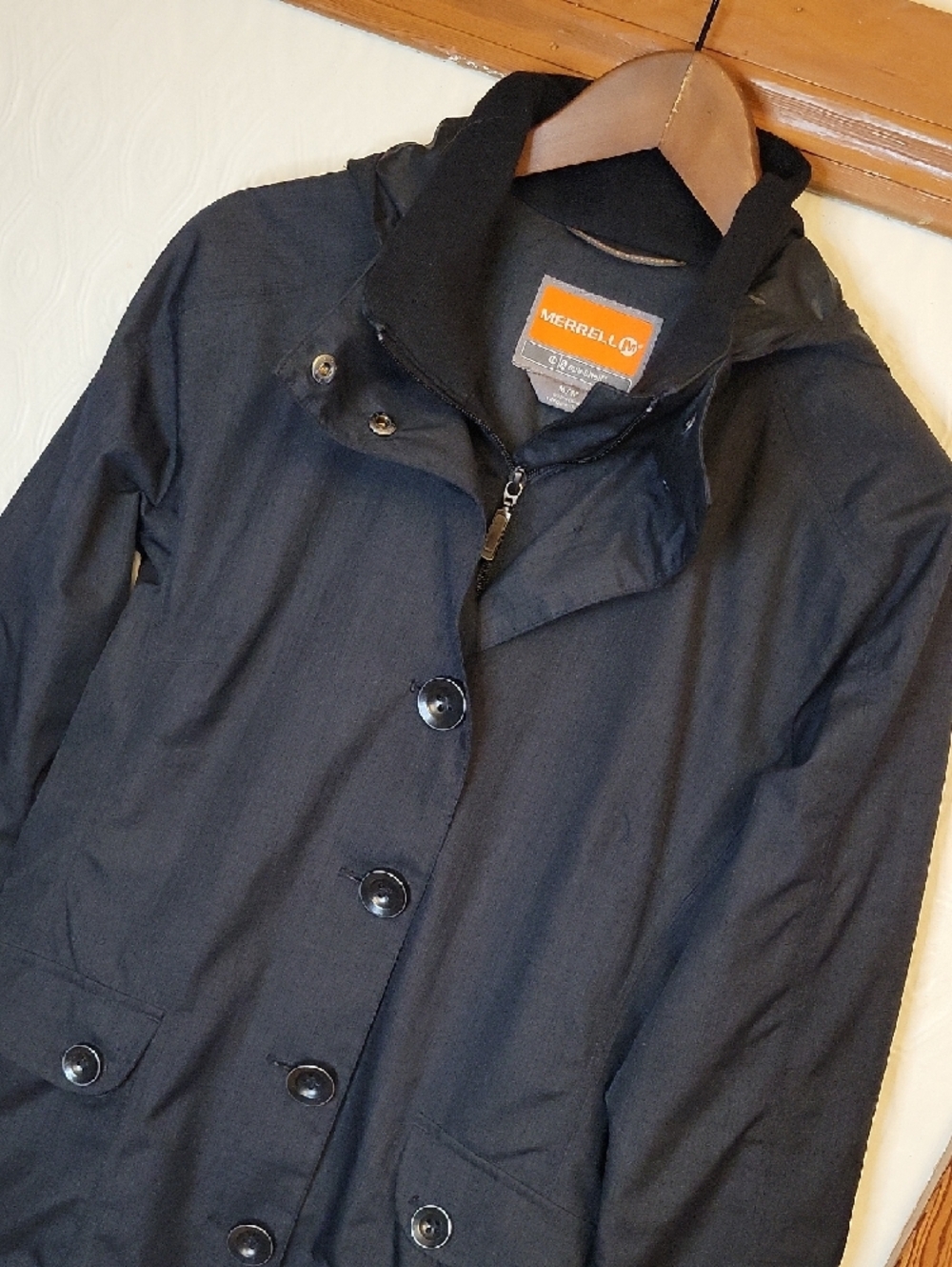 Merrell Black Hooded Jacket with Button Front